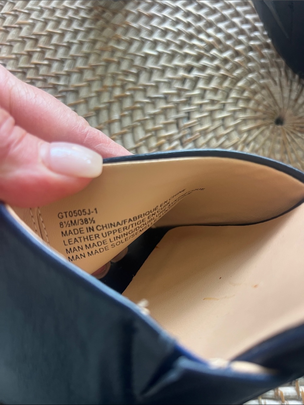 EUC Saks Fifth Avenue Navy, blue, leather, heeled, mules sandals 8.5 - Picture 4 of 5